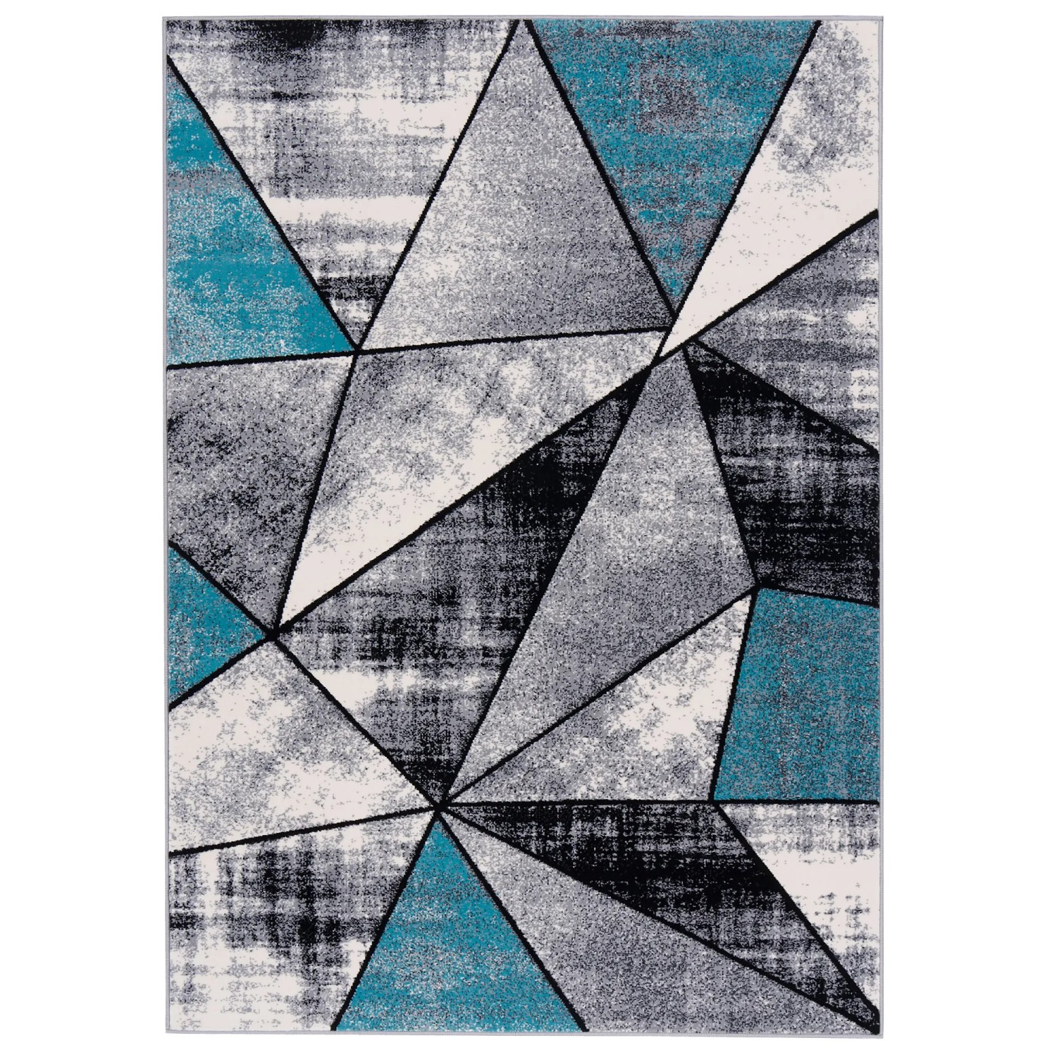 Blauer Designer Teppich 'Brilliant Magic' 160x230cm mit modernem Dreiecksmuster.