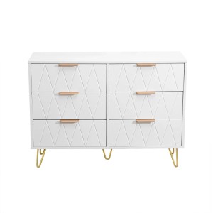 PXloue Kommode Sideboard mit 6 Schubladen–Kommoden für Wohnzimmer und Schlafzimmer Weiß