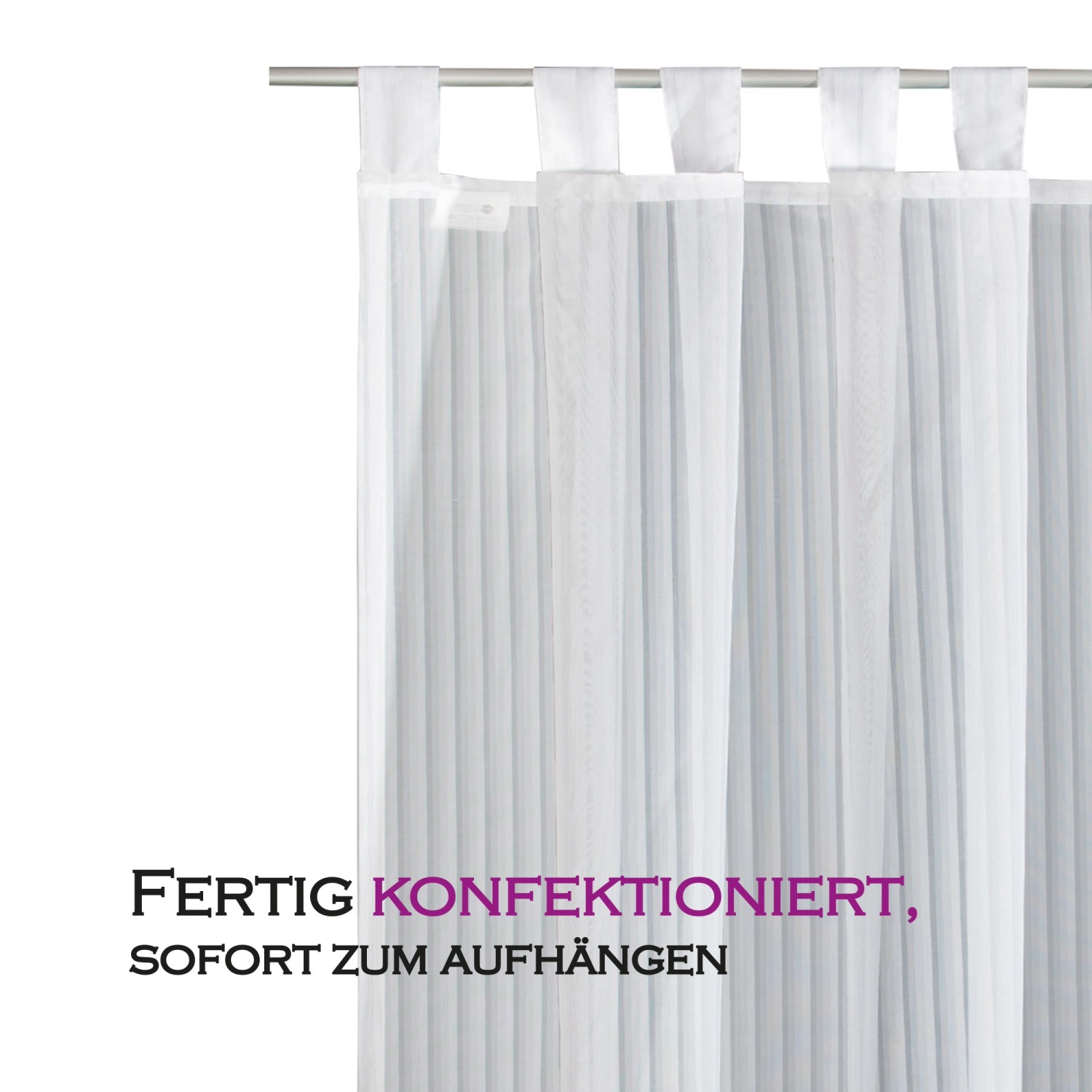 Weiße, halbtransparente Gardine Lisa mit Schlaufenaufhängung, 135x245 cm. Fensterdekoration für Wohnräume.