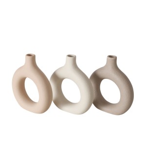 3er Set Boltze Home Vasen Lanyo, beige-braun, 12cm, Steingut, moderne Deko Vasen.