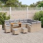 Beiges 13-tlg. vidaXL Garten-Sofa-Set aus Poly Rattan mit Tisch und grauen Kissen.