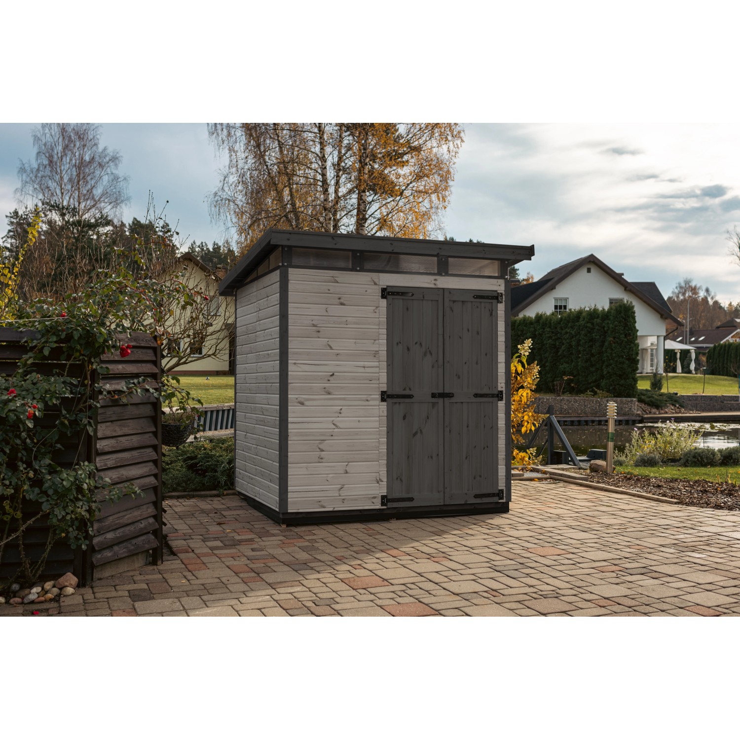 Upyard Gartenhaus Strongbox L mit Fundament 203 cm x 163 cm Grau FSC® günstig online kaufen