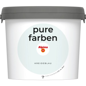 Eimer Alpina Pure Farben Wandfarbe Kreideblau, 2,5 l. Matte, blaue Innenfarbe.