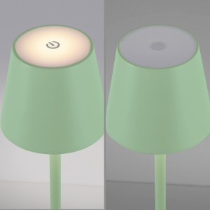 Grüne LED Akku Stehleuchte Euria von Just Light, an- und ausgeschaltet im Detail.