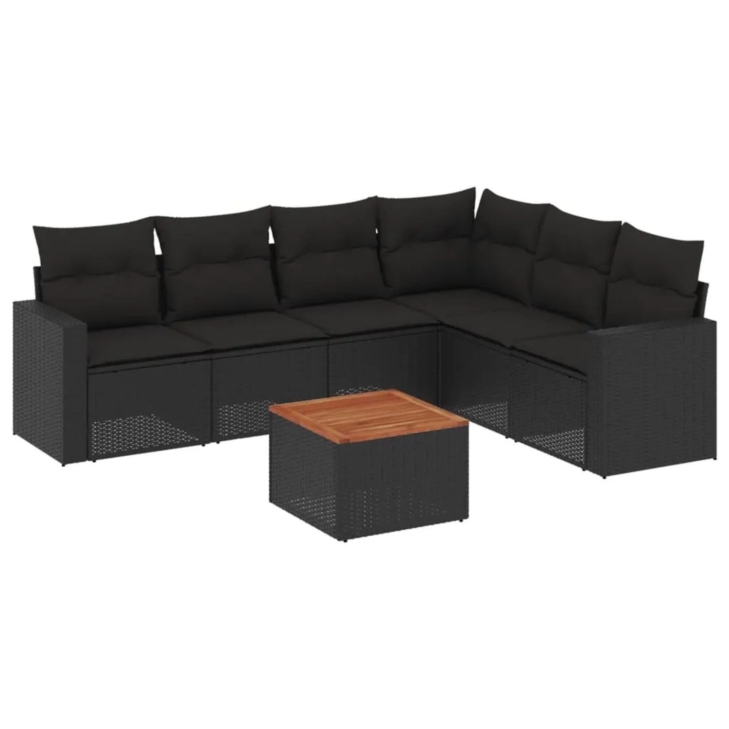 vidaXL 7-Tlg Garten-Sofagarnitur mit Kissen Schwarz Poly Rattan 3256468