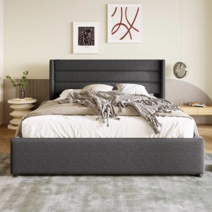 okwish Polsterbett 160×200 Stauraumbett mit Bettkasten und Lattenrost aus Metallrahmen ohne Matratze
