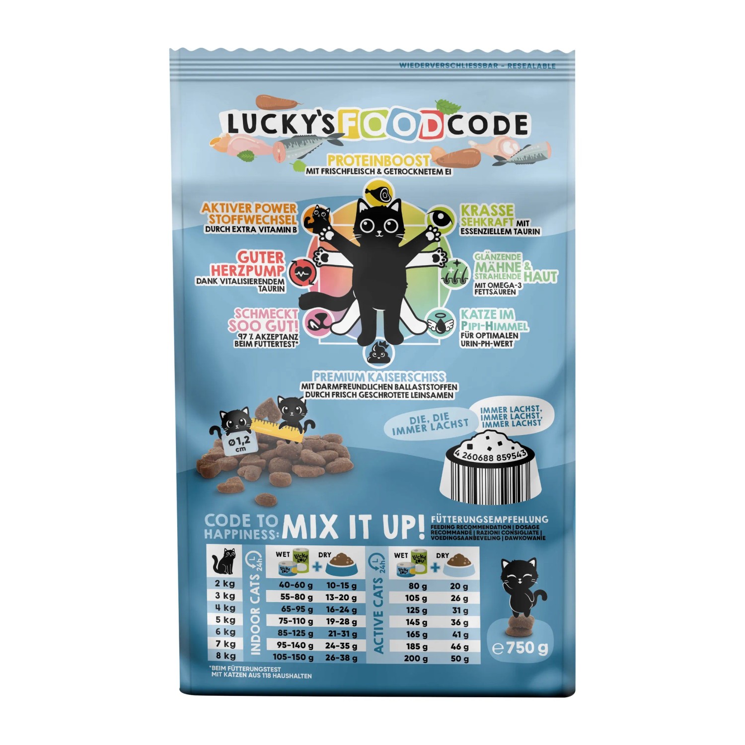 Lucky Lou Katzen-Trockenfutter Adult Geflügel & Lachs 750g im Beutel.