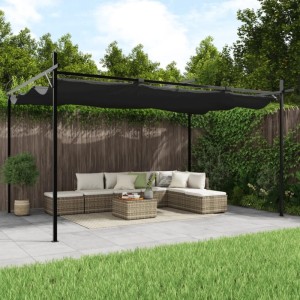 DELUKE Terrassenüberdachung Mit Schiebedach OLIMP Anthrazit 395x292x230cm Pergola Garten Pavillon Rankhilfe Sonnenschutz Gartenpergola