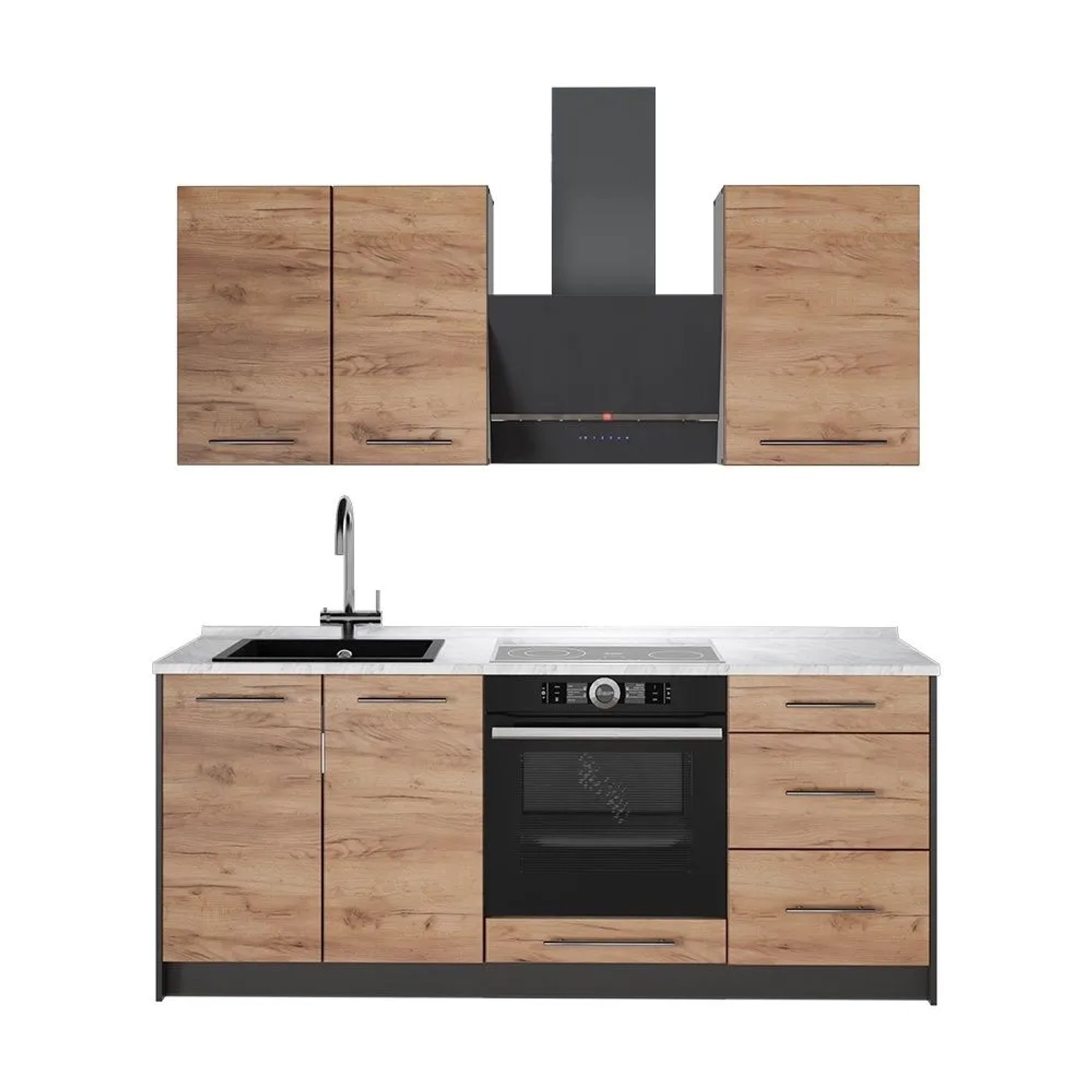 Vicco Singleküche Fame-Line Goldkraft Eiche/Weiß 190 x 82 AP Marmor Art Nr 64933