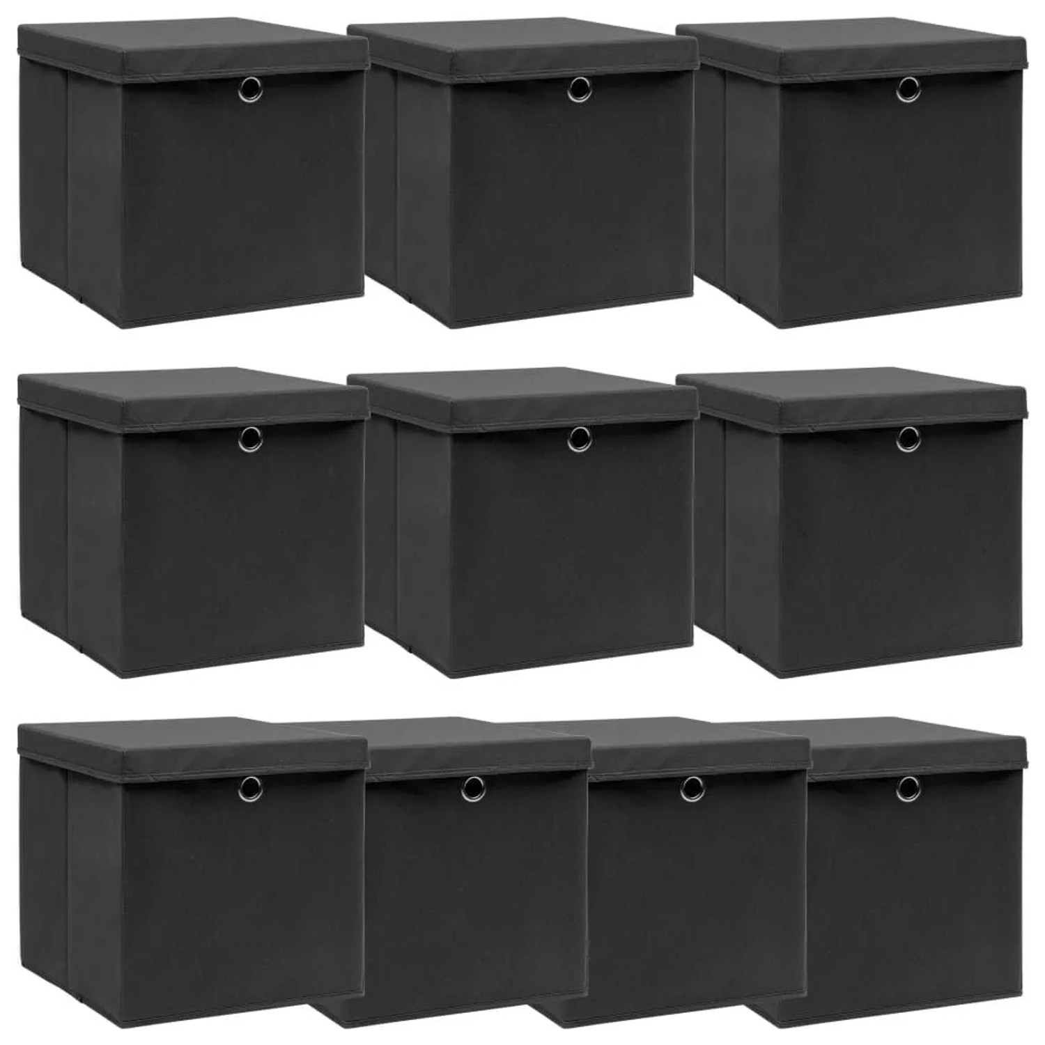 vidaXL Aufbewahrungsboxen mit Deckeln 10 Stk Schwarz 32x32x32cm Stoff 288334