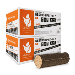 Heizfuxx Holzbriketts Nestro Hartholz, 2 Kartons à 12kg. Hartholzbriketts für Kamin, Grill & Ofen.