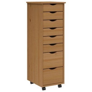 Honigbrauner vidaXL Rollschrank MOSS mit 8 Schubladen aus Kiefer Massivholz.