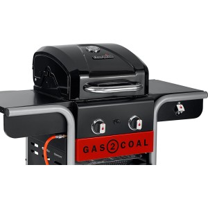 Char-Broil Gas2Coal 2.0 Kombigrill mit 2 Brennern, schwarz. Gas- und Holzkohlegrill in einem.