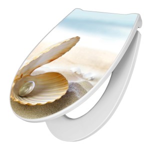 Banjado Premium WC-Sitz mit Perlenmuschel Motiv. Duroplast Toilettendeckel mit Absenkautomatik.