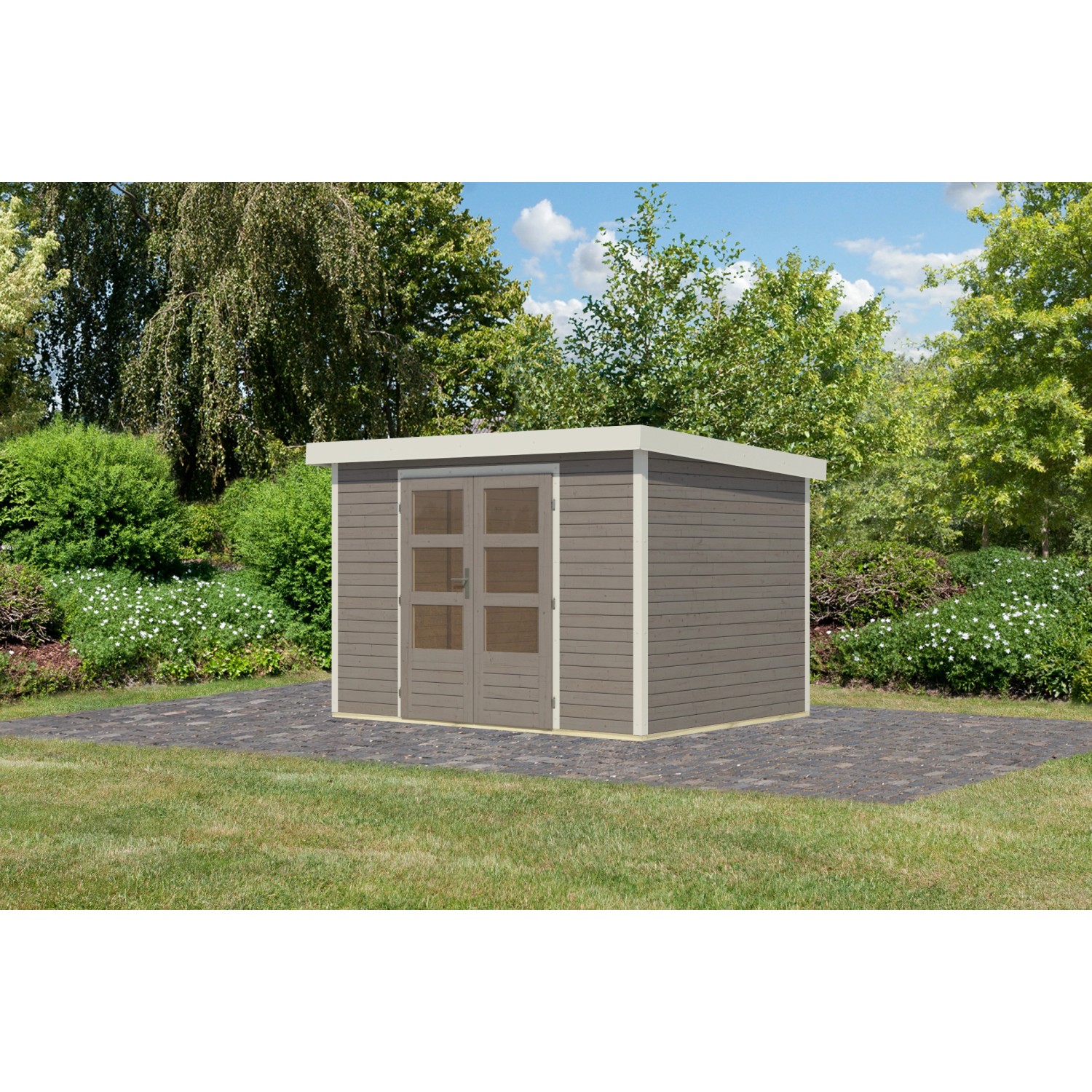 Karibu Gartenhaus Diego 4 D Wassergrau/Weiß 209 x 298 x 213 cm günstig online kaufen