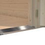 Detailaufnahme: Eingangsbereich Palmako Ella Holz-Gartenhaus mit Metallelement.