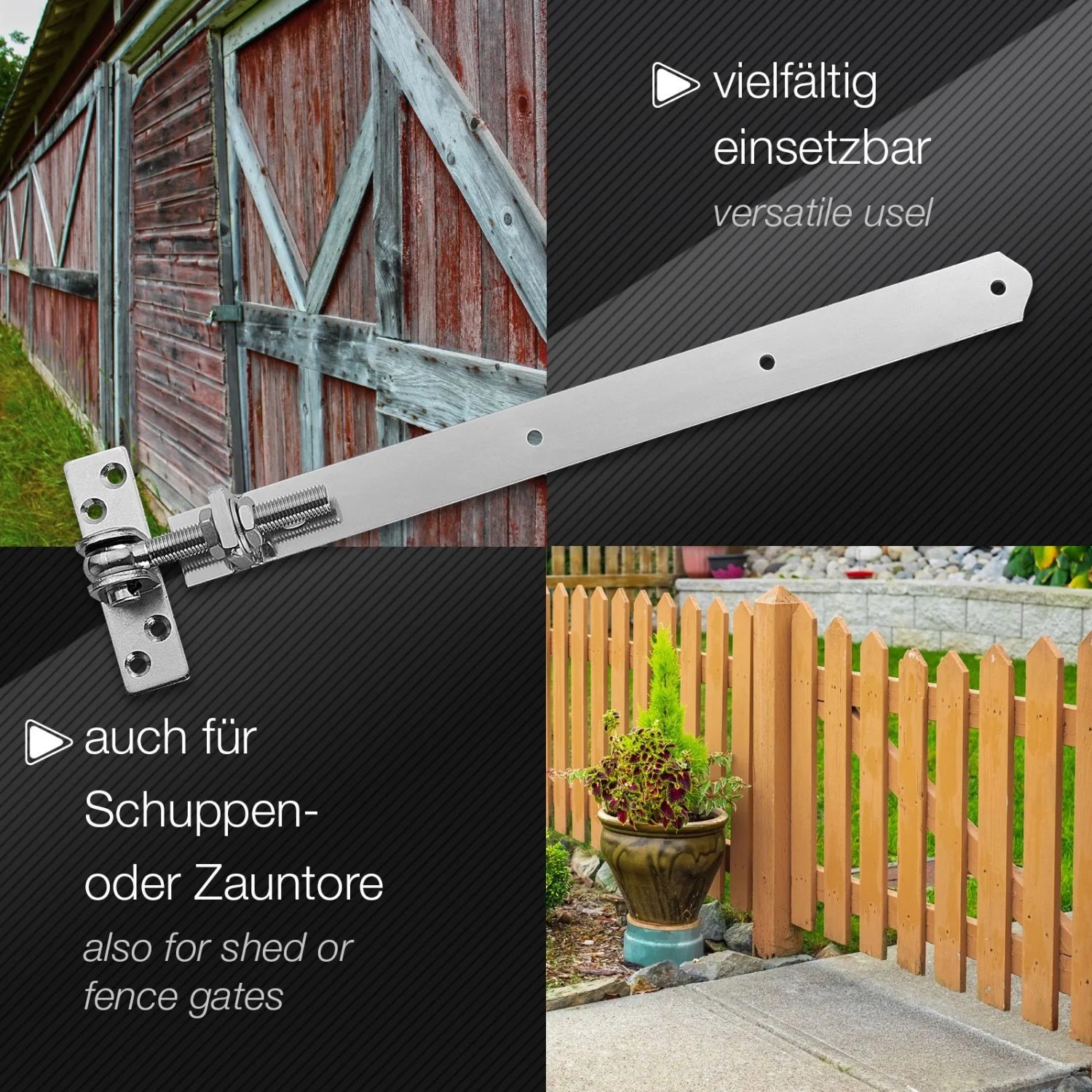 Verstellbares Gartentorscharnier M16, 495-550 mm, Stahl verzinkt.