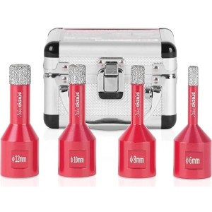 PROREGAL Diamant Bohrkronen Set, 4 Größen (6-12mm) mit Koffer, für Fliesen, Glas, Feinsteinzeug.