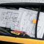 Offene Stanley Werkzeugtasche 1-96-193 mit Bauplan und Stiften im Dokumentenfach.