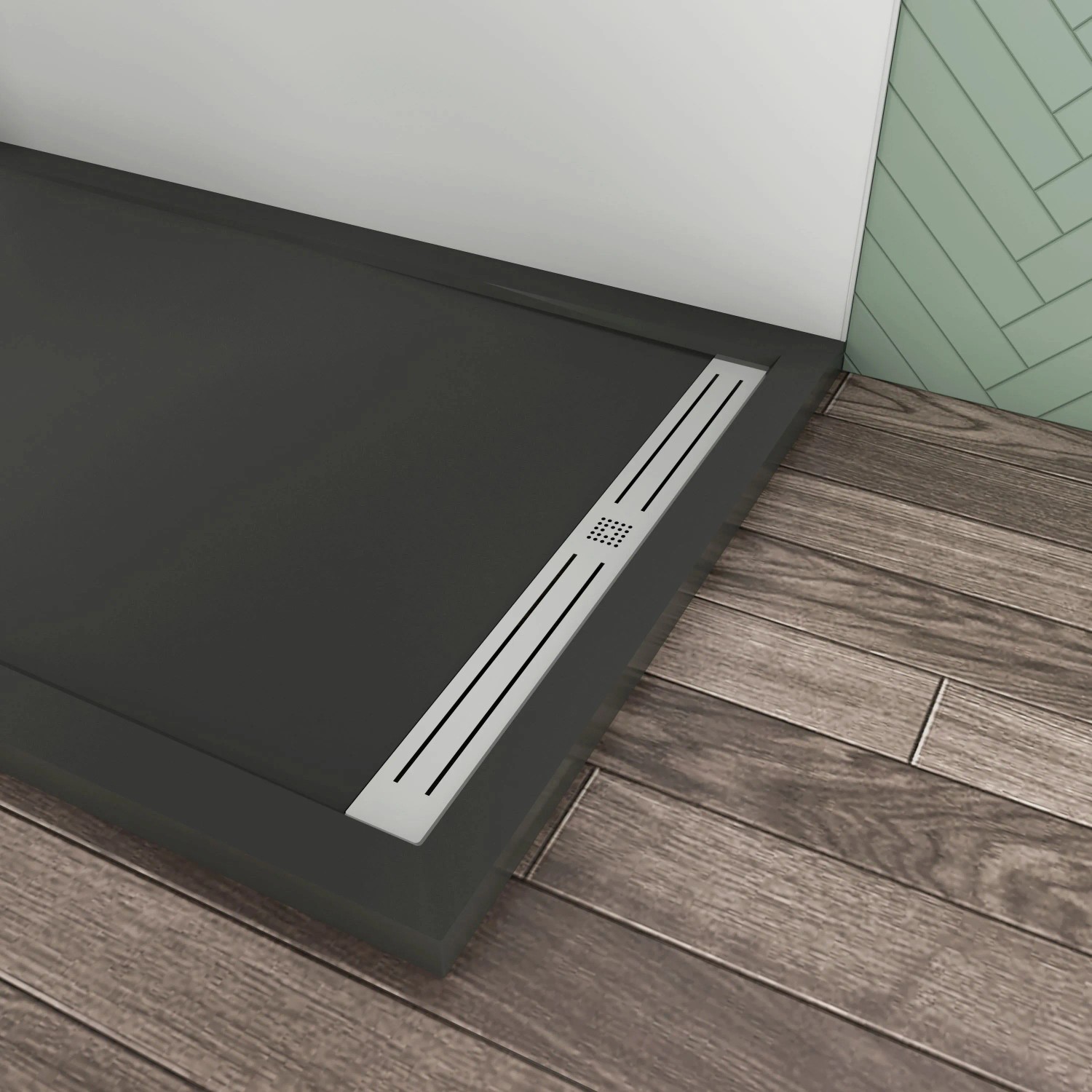 Sellon24® Duschtasse Schwarz Stein Quadrat Rechteck Viertelkreis Duschwanne Black Stone Stein-Effekt (90x90x5 5-eckig
