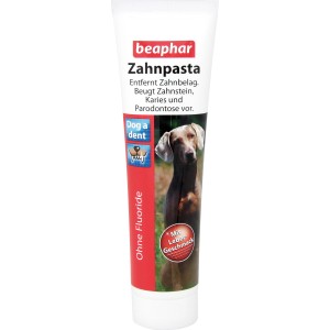 Beaphar Dog-a-Dent Zahnpasta, 100g Tube mit Hundemotiv und Lebergeschmack für Hunde-Zahnpflege.
