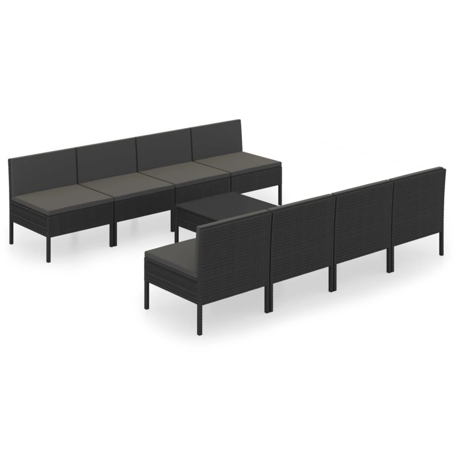 vidaXL 9-tlg Garten-Lounge-Set mit Auflagen Poly Rattan Schwarz Modell 19