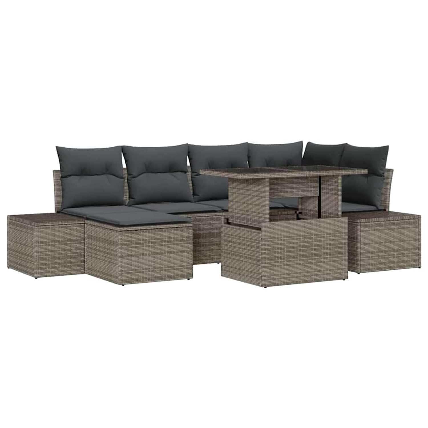 vidaXL Garten-Sofa-Set mit Speicher 7-Tlg Grau Poly Rattan 3357952 günstig online kaufen