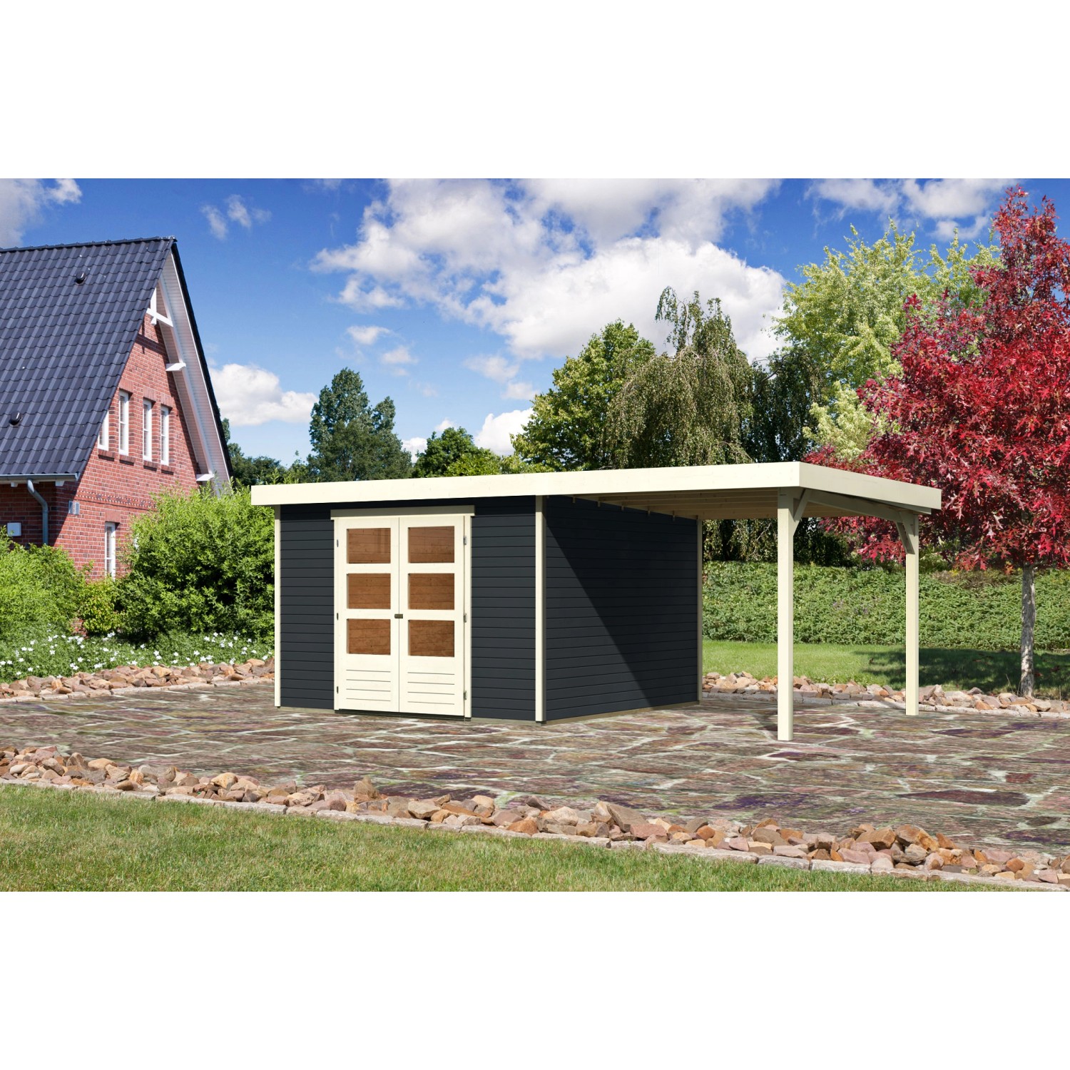 Karibu Gartenhaus Boras 6 Anthrazit 522 cm x 306 cm mit Anbaudach günstig online kaufen