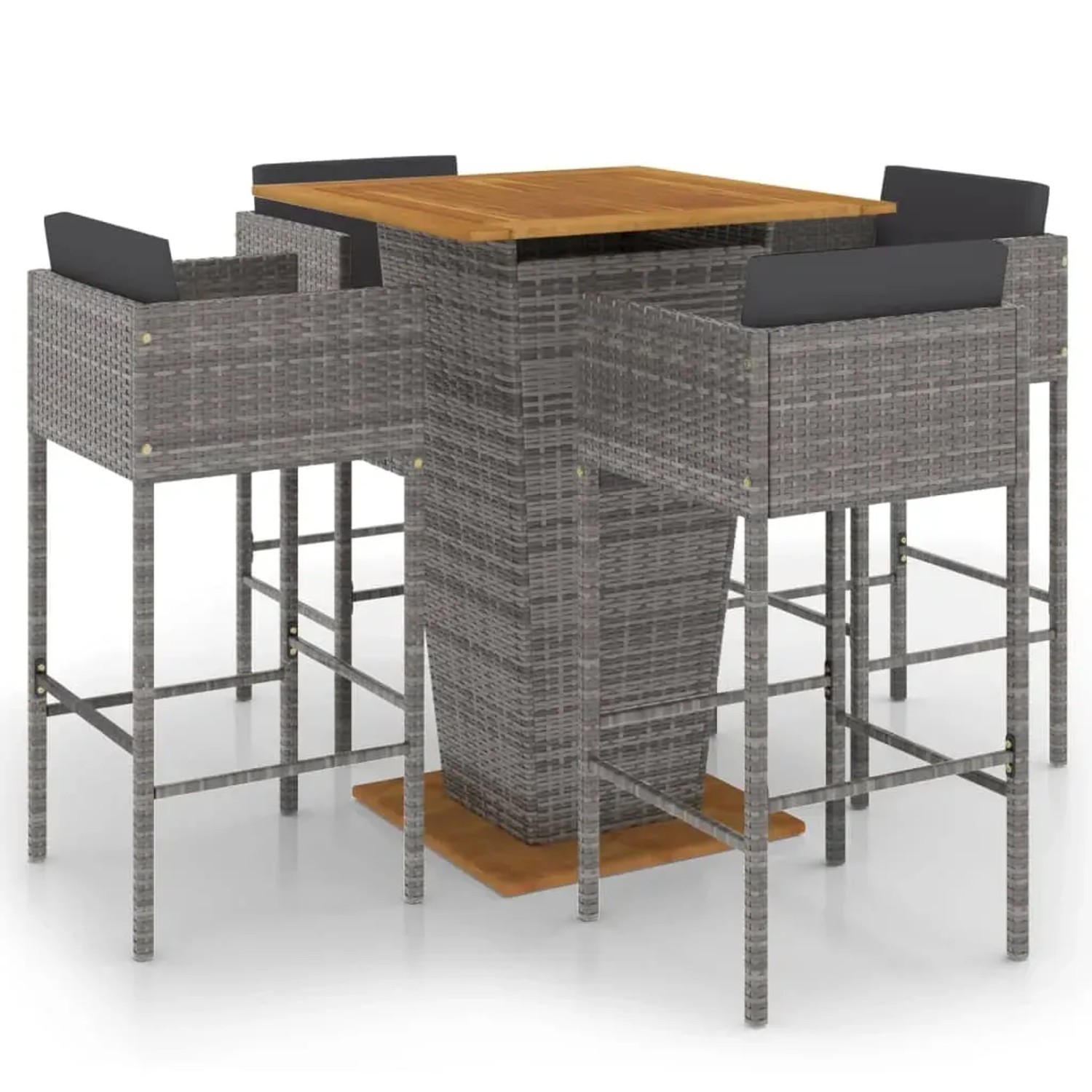 vidaXL 5-Tlg Gartenbar-Set mit Kissen Poly Rattan Grau 3094805