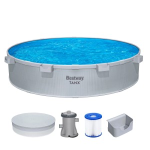 Bestway Tanx Stahlwandpool Set mit Filterpumpe Ø 305 X 61 Cm Grau Rund