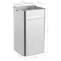 Rechteckiger, silberner Inneneimer aus Metall mit Griff, 20x20x32cm, für Mülleimer oder Standaschenbecher. Haushaltshelfer.