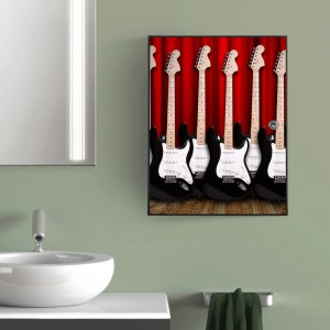 Abschließbarer Banjado XXL Medizinschrank mit E-Gitarren Motiv, anthrazit, 35x46x15cm.