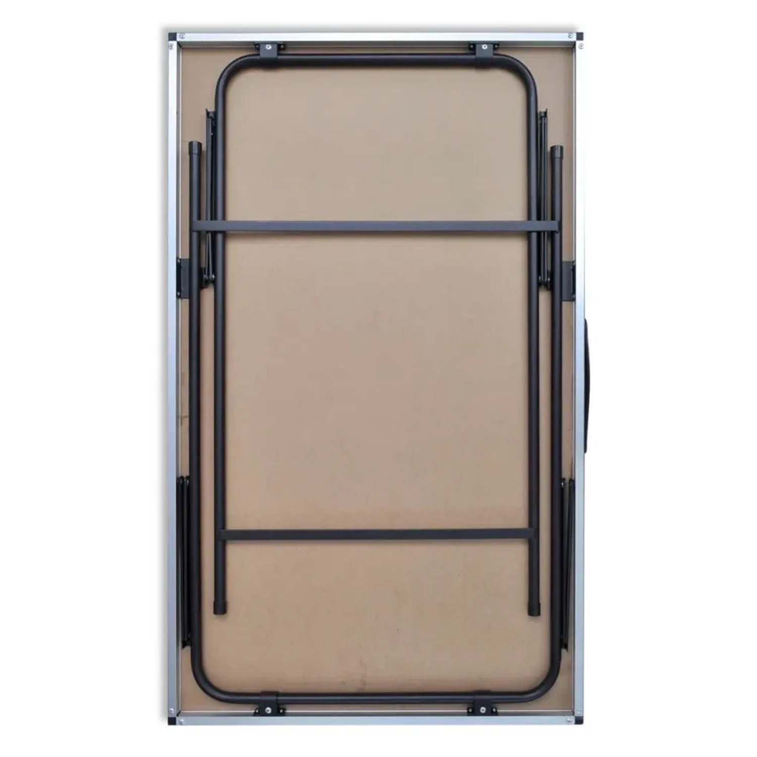 Zusammengeklappter Tapeziertisch (3er Set) von vidaXL. Klappbarer Tisch mit schwarzem Gestell und MDF-Platte.