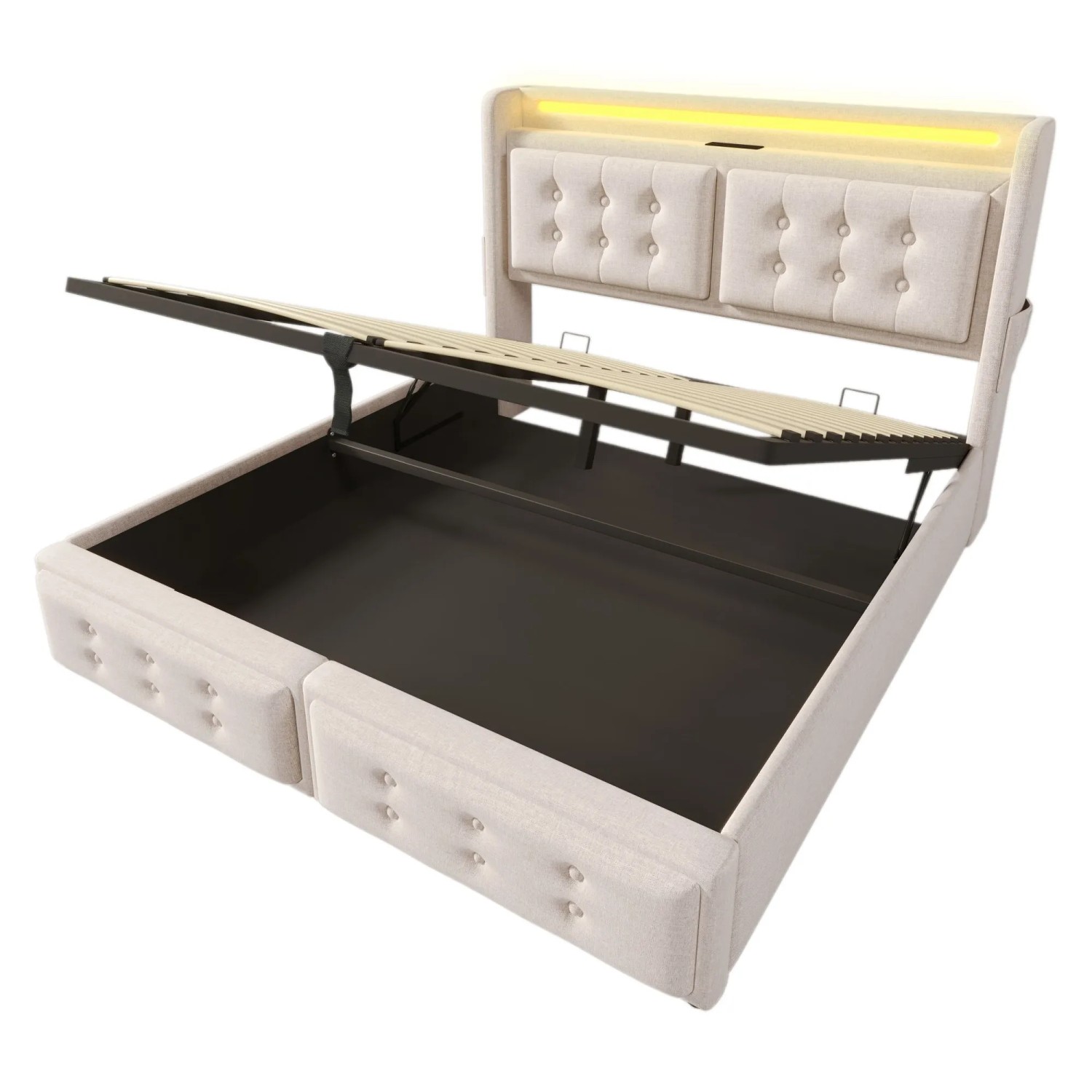 Merax Polsterbett 180x200cm LED USB-C Hydraulik Beige