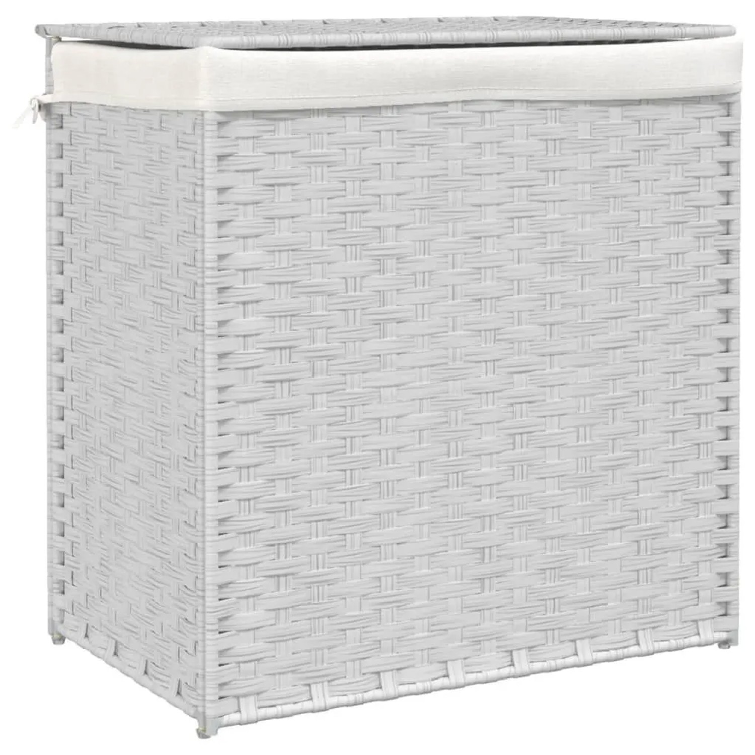 vidaXL Wäschekorb mit 2 Fächern Weiß 53x35x57 cm Poly Rattan 372038