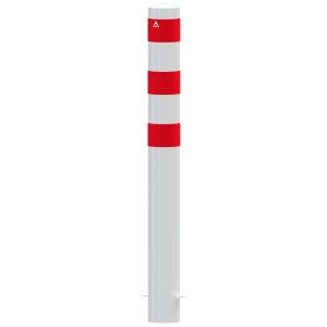 Weiß-roter Absperrpoller (Ø 152 mm, 1500 mm) zum Einbetonieren. Baugeräte für Absperrungen.