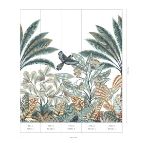 Erismann Fototapete Tropical Dream, 250x280cm, Grün, mit tropischen Blättern und Vogel.