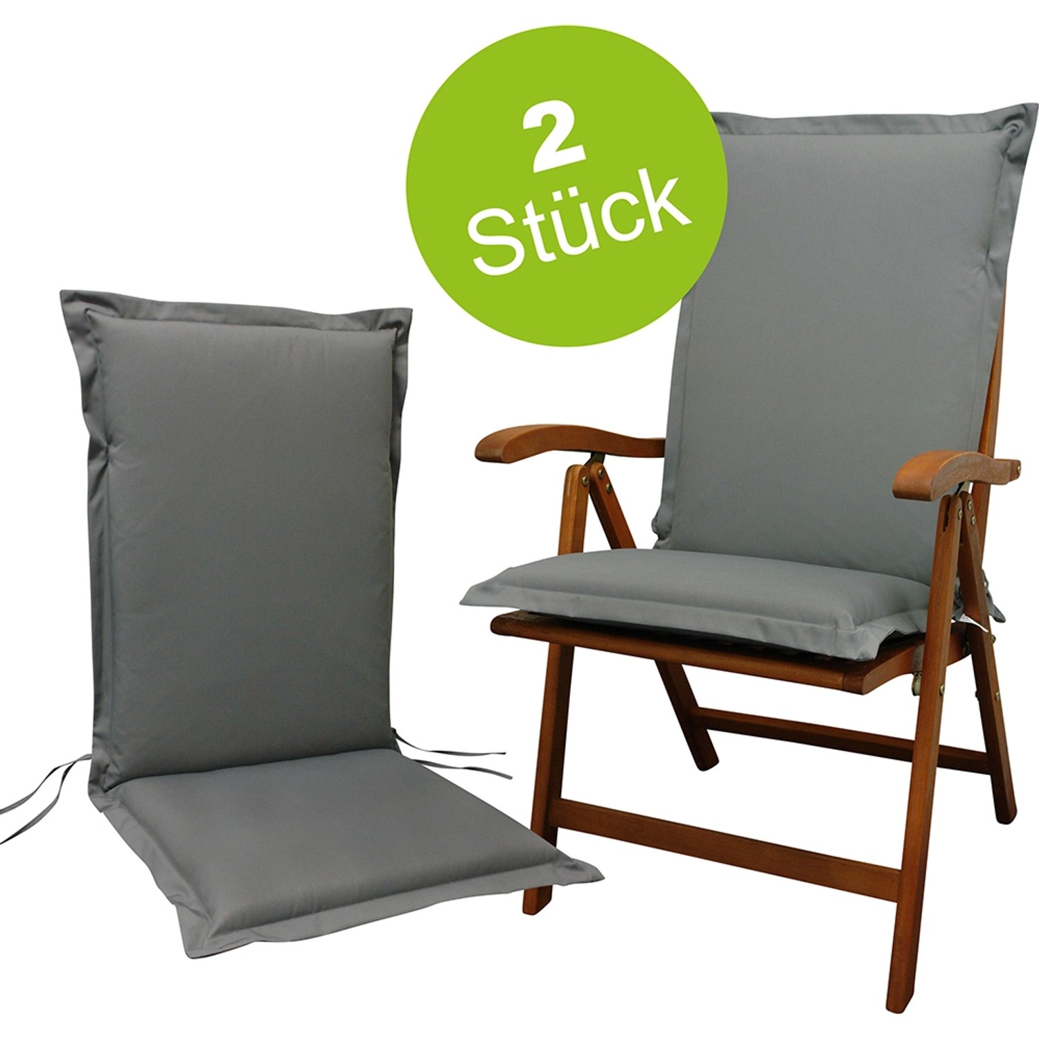 indoba® 2 x Sitzauflage Hochlehner Premium  95°C vollwaschbar Grau 120x50 cm