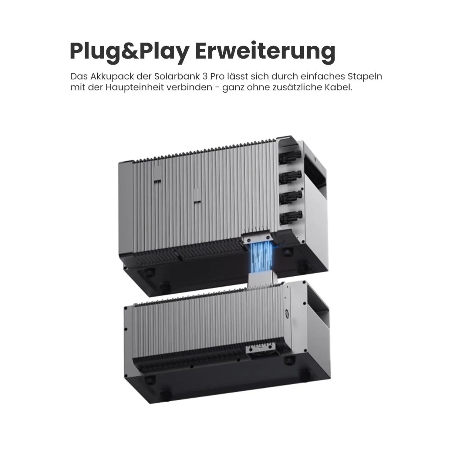 Anker SOLIX Solarbank 3 Pro: Zwei gestapelte Speichereinheiten für einfache Plug&Play Erweiterung des Balkonkraftwerks.