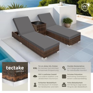 Tectake 2Er Set Aluminium Rattan Sonnenliegen  Wetterfest und Uv Beständig 5 Fach Verstellbare Rückenlehne  Dicke Des Polsters 7 5 cm  184 x 60 x 21 c