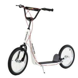 HOMCOM Kinderroller mit Luftreifen, Handbremse, weiß. Scooter für Kinder.