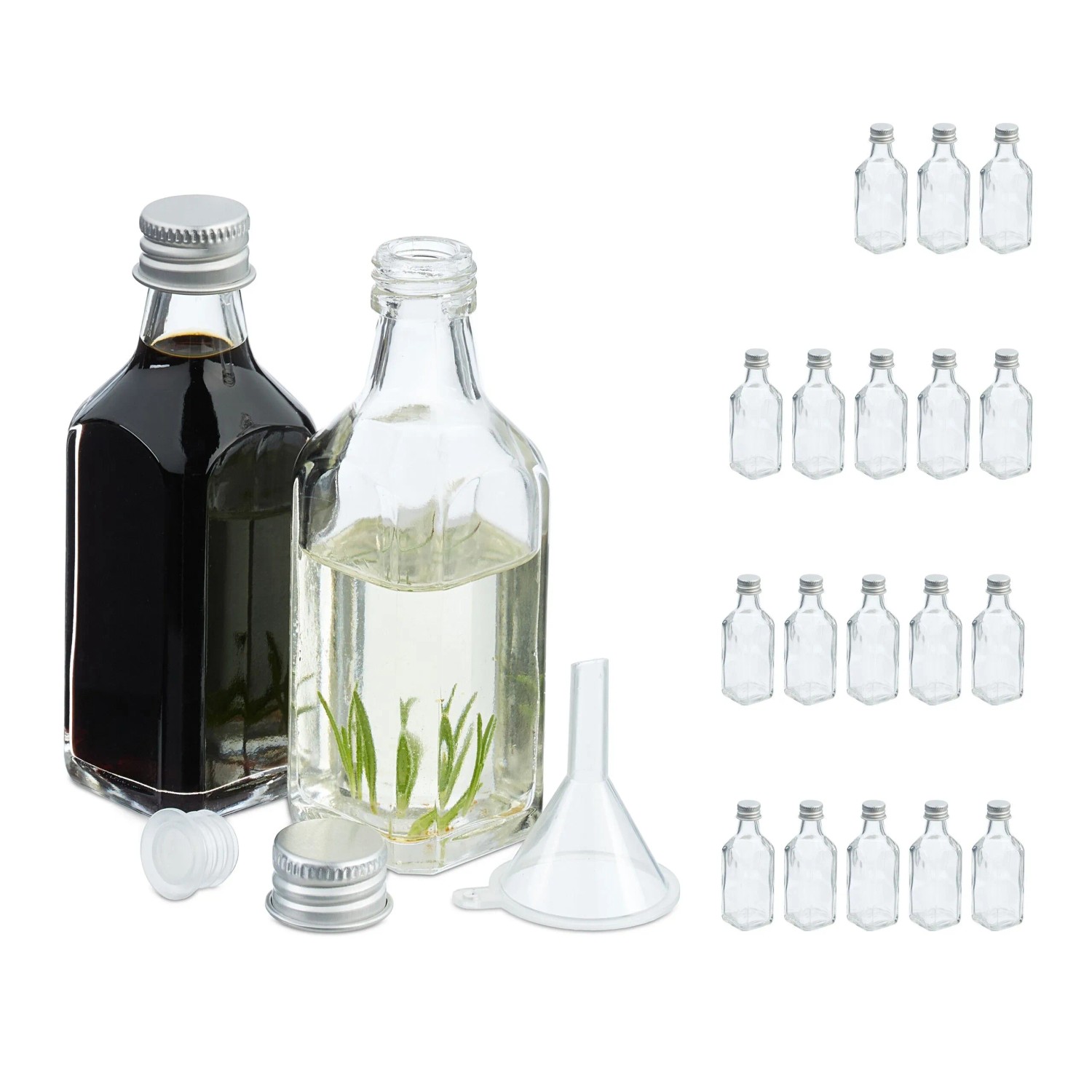 Relaxdays Miniflaschen Glas Transparent Auslaufsicher 20er Pack 50 ml 10 cm x 3,5 cm x 3,5 cm