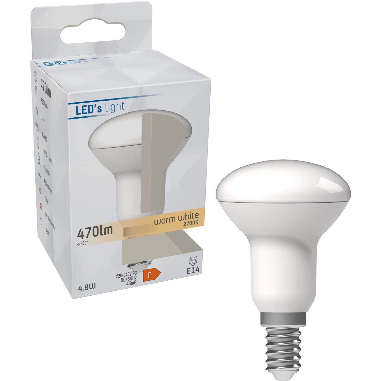 E14 LED Reflektorlampe R51, 4,9 W, warmweiß, mit Verpackung.