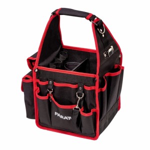 PARAT BASIC Tool Softbag S Werkzeugtasche aus Nylon, schwarz mit roten Akzenten und vielen Fächern.