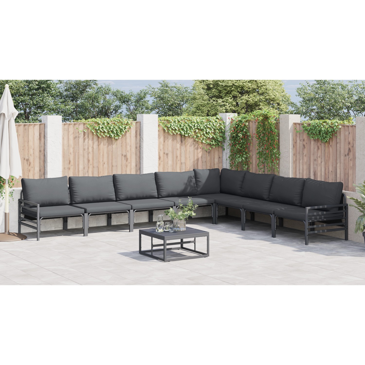vidaXL Garten-Sofa-Set, 8-teilig, anthrazitfarbenes Stahl-Lounge-Set mit Tisch für den Außenbereich.