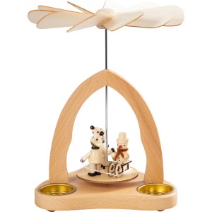 Saico Pyramide Winterkinder für 3 Teelichte, 20x21cm, Weihnachtsdekoration aus Holz.