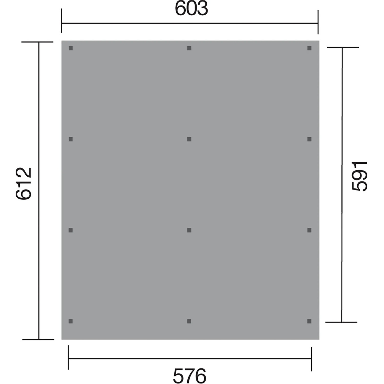 Skizze des Weka Flachdach-Doppelcarports 618 Gr. 2 mit Maßen.