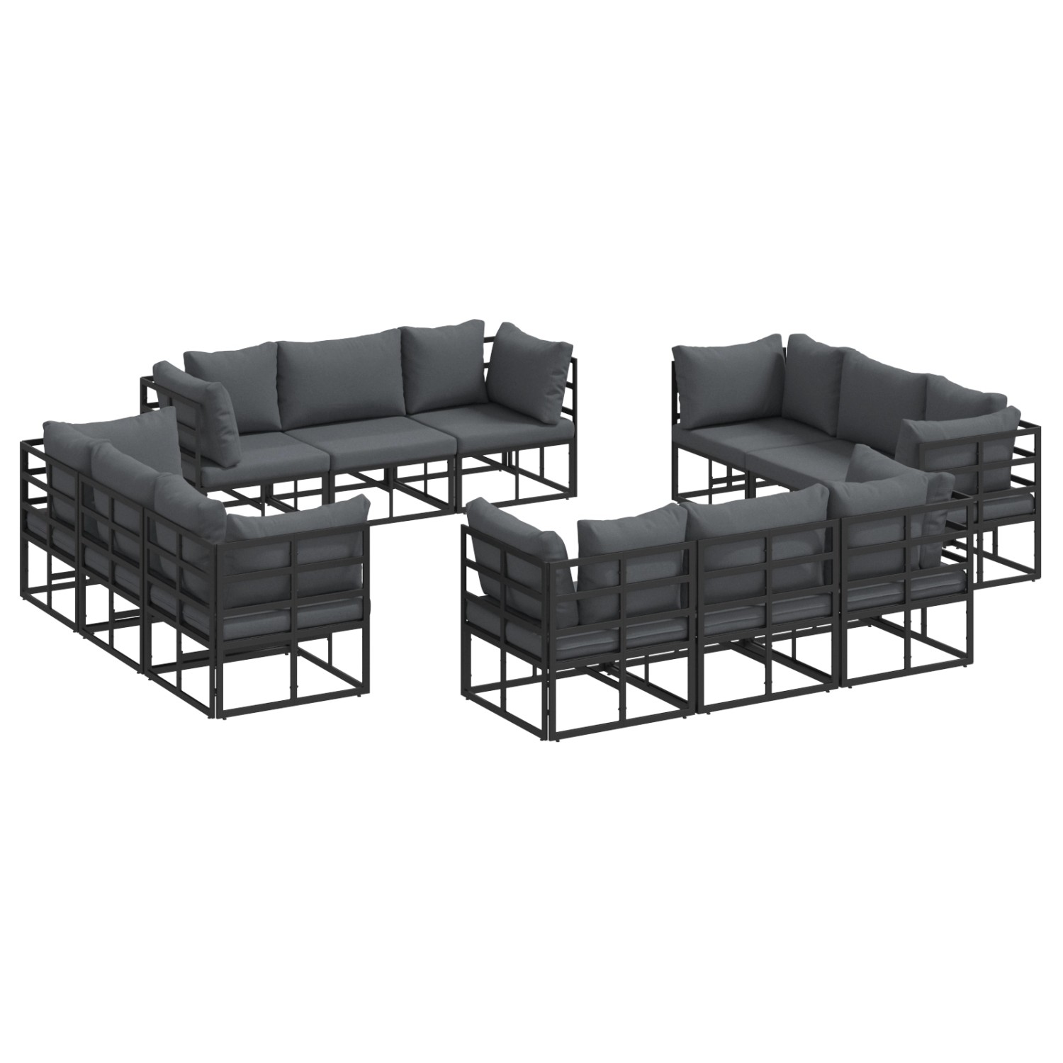vidaXL Garten-Sofa-Set mit Kissen 12-Tlg Schwarz Aluminium 3378844 günstig online kaufen