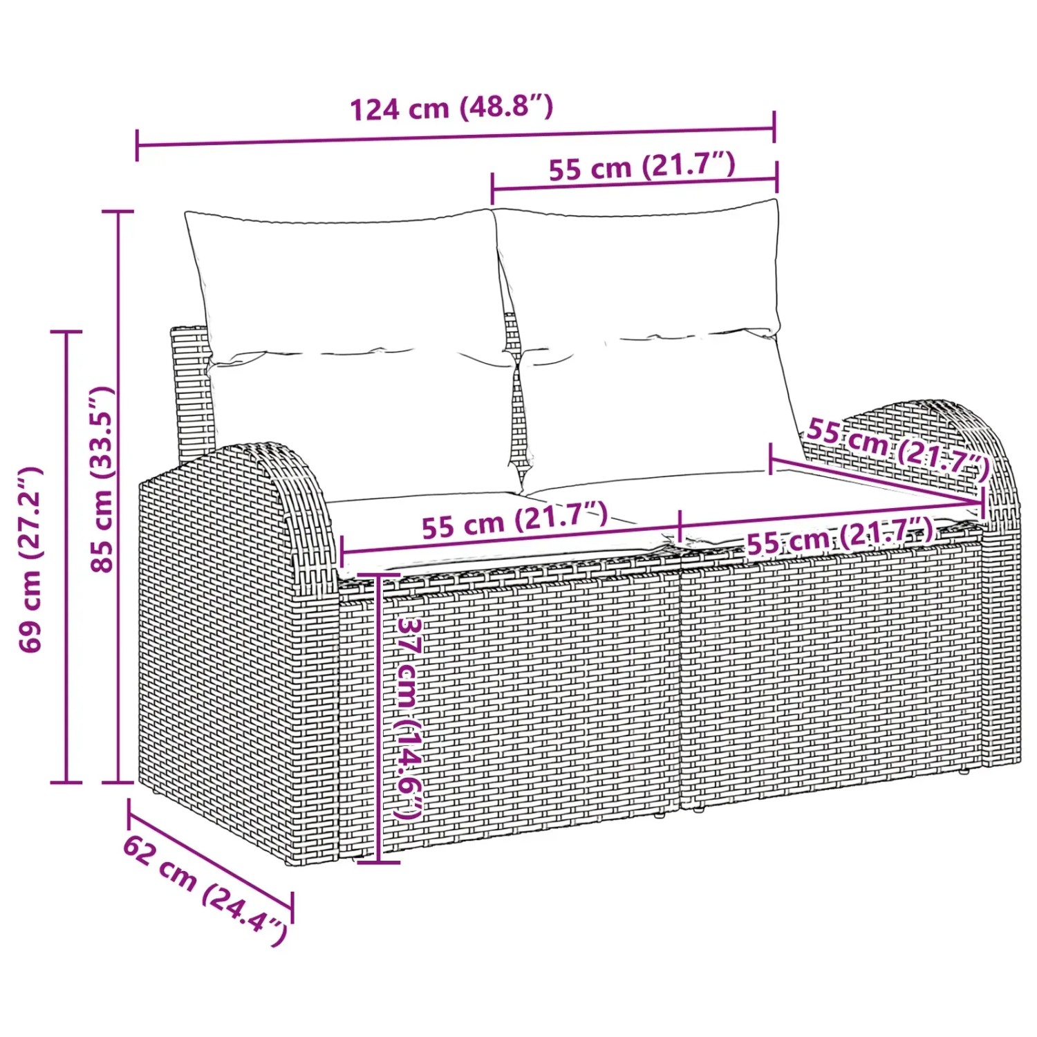 vidaXL Gartenmöbel Set, 9-teilig, grau, Poly Rattan, mit Maßen. Ideal für Terrasse und Garten.