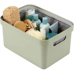 Grüne Sunware Sigma Home Aufbewahrungsbox 13L mit Badutensilien. Praktische Box für Bad oder Wohnbereich.
